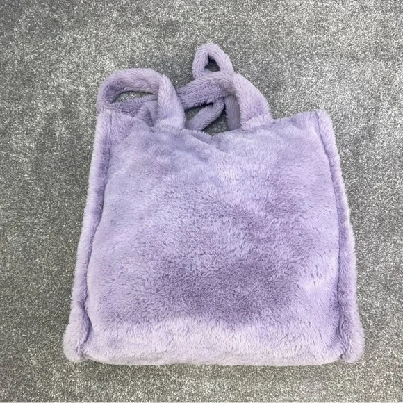 PURPLE FAUX FUR HANDBAG LILAC TOTE SHOULDER BAG BOXY BAG Y2K CARRY - Picture 4 of 7